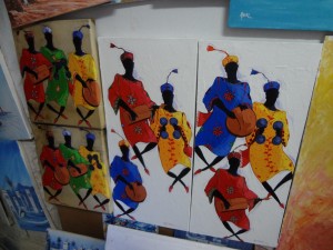 Pinturas con músicos Gnawa en Essaouira